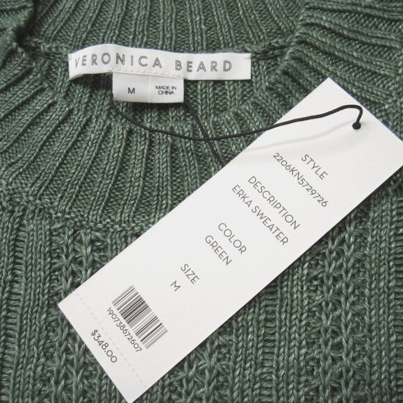 NWT Veronica Beard Erka Sweater in Green Linen Open Knit Pullover M $348 - Picture 4 of 6